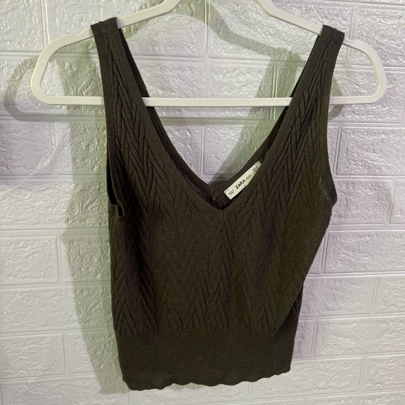 Zara Chocolate Brown V-Neck Tank Top - Picture 1 of 7